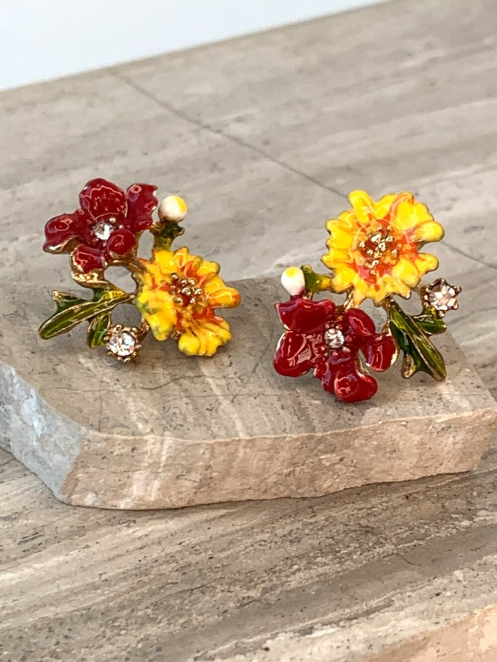 NEW~ Anthropologie Ornamental Floral Red & Yellow Earrings